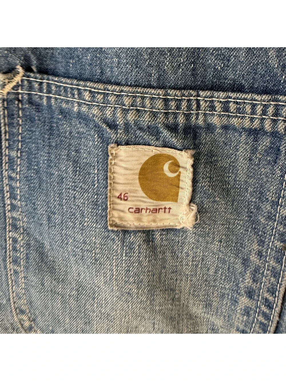 VTG 80s Carhartt Denim Chore Jacket 46 Blanket Lined Sun Faded Corduroy Collar